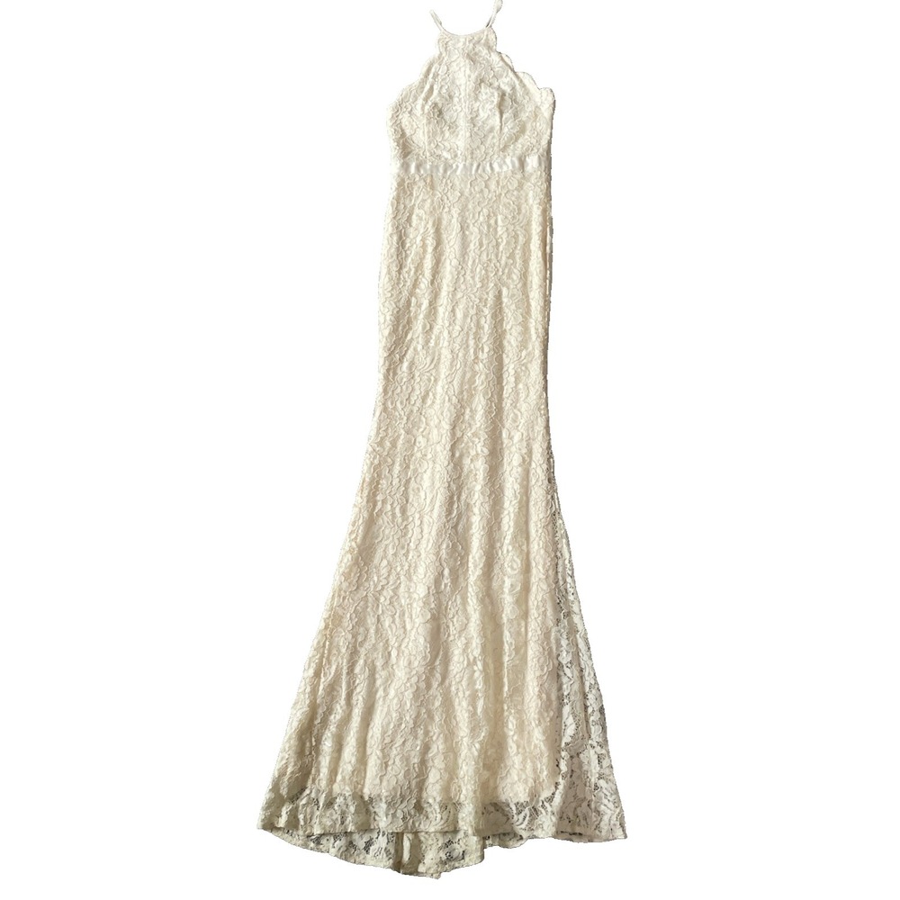 Lulu's Cream Lace Maxi Dress with small train